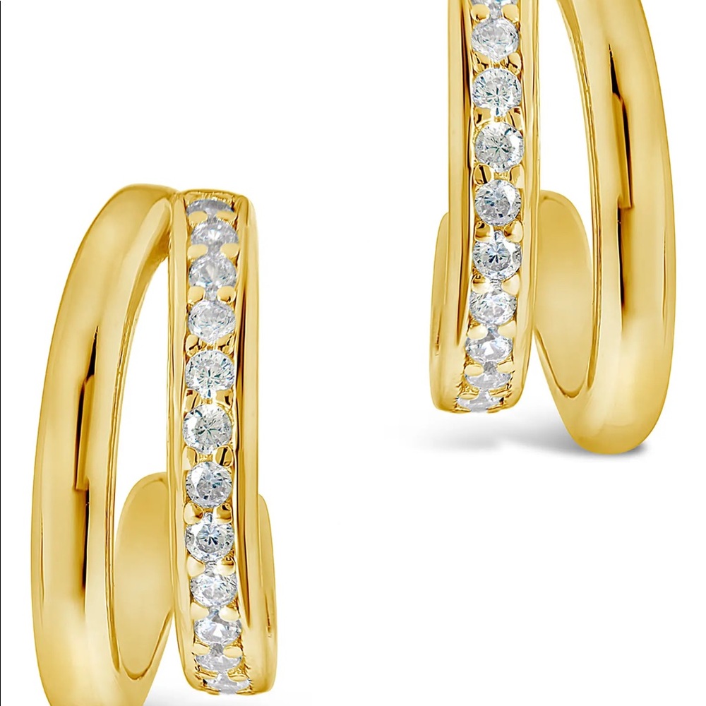 14K Gold Vermeil CZ Polished Hoop Earrings